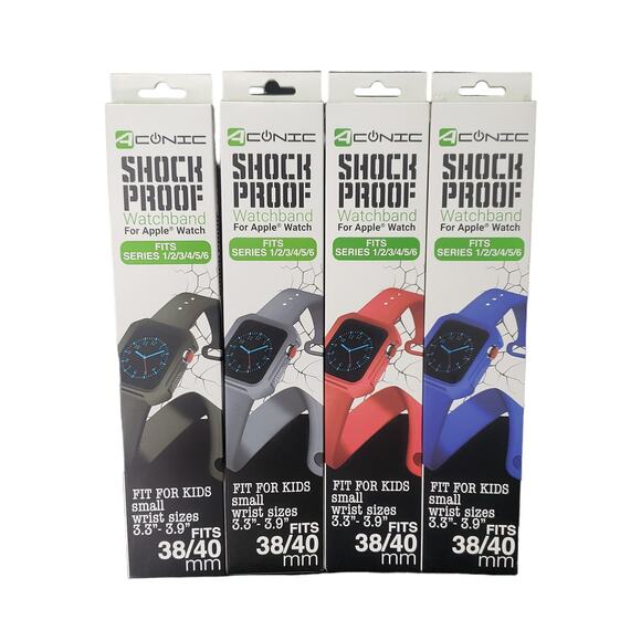 Aconic Shock Proof Watchband for Apple Watch Fit for Kids Small 38 / 40 MM 4 Pk - Picture 1 of 2